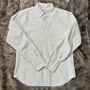 Everlane Uniform Gray White Striped Button Down Slim Fit Oxford Shirt Medium